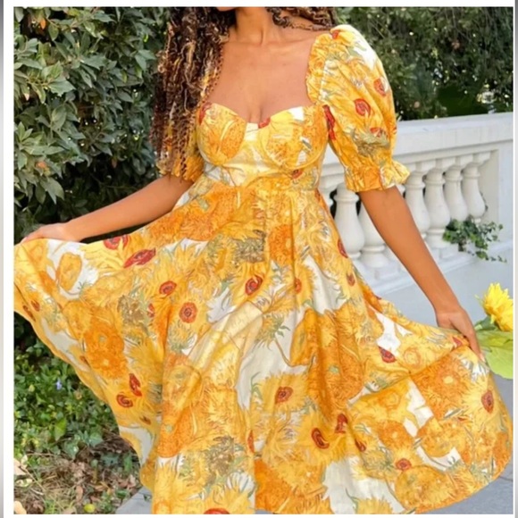 Selkie Tea Rose Sunflowers Dress - Picture 2 of 8